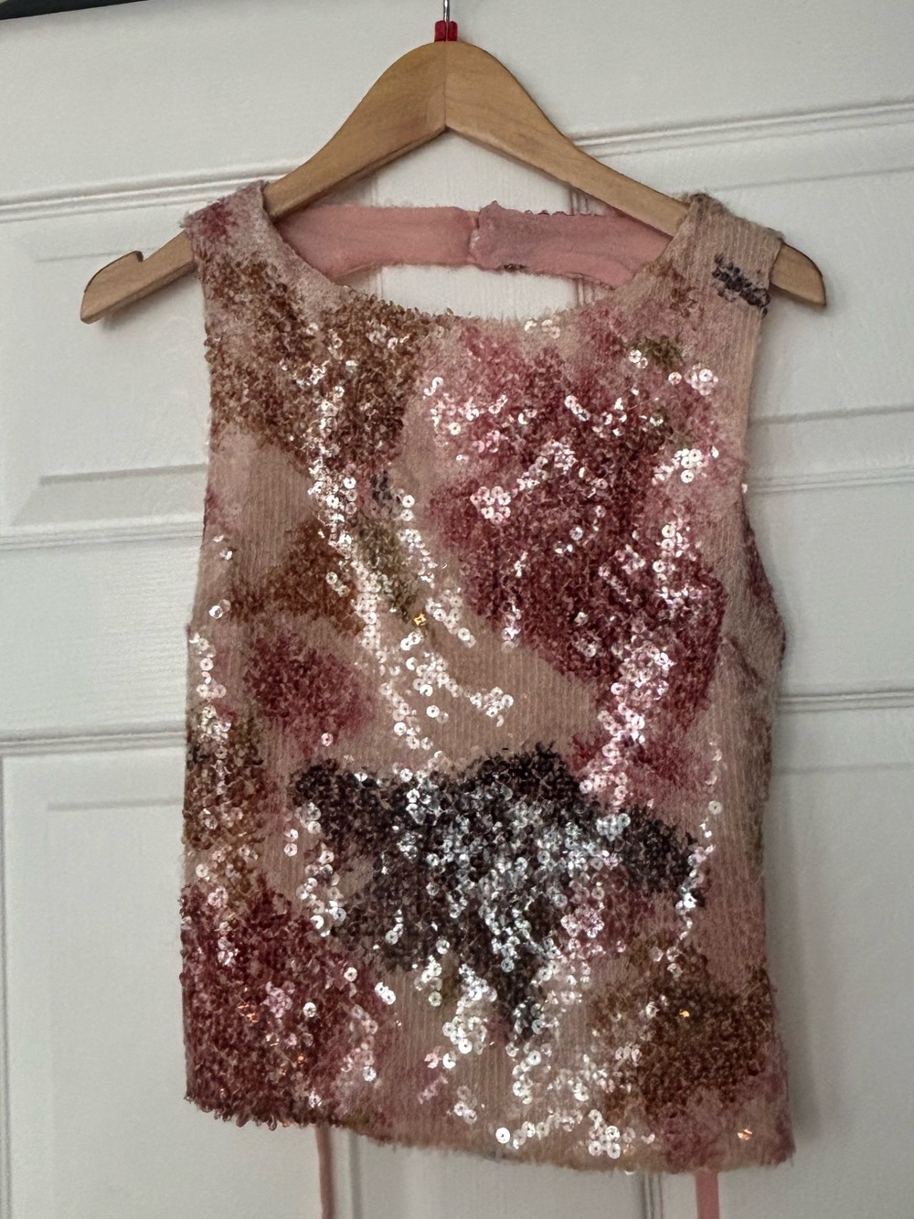 Pink Sequin Backless Top - Sparkle Floral Tank